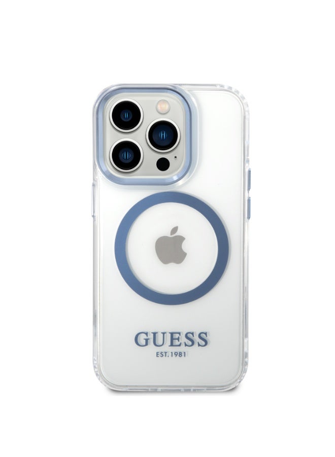GUESS Guess Outline Transparent MagSafe Case iPhone 14 Pro Max - Blue [ GUHMP14XHTRMB ] - Image 5