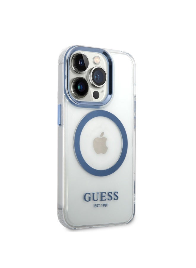 GUESS Guess Outline Transparent MagSafe Case iPhone 14 Pro Max - Blue [ GUHMP14XHTRMB ] - Image 2
