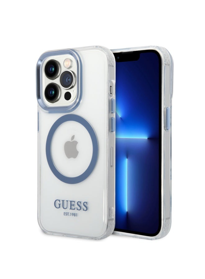 GUESS Guess Outline Transparent MagSafe Case iPhone 14 Pro Max - Blue [ GUHMP14XHTRMB ] - Image 1