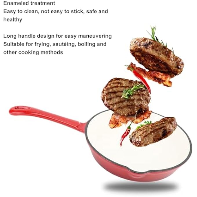 BusoTh Enameled Cast Iron Fry Pan 10 Inch Enameled Cast Iron Frying Pan Cream Enamel Even Heat Distribution Long Handle Skillet Pan For Stove Top And Oven For Home Camping Restaurants - Image 2