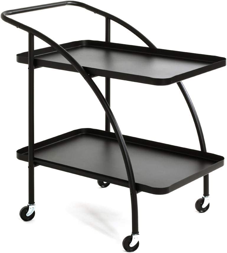INDIAN DECOR 500156 Two Tier Kitchen Trolley Cart with Lockable Caster Wheels Rolling Utility Storage Rack Organizer for Kitchen Office Living Room Metal Cart for Home and Kitchen Black