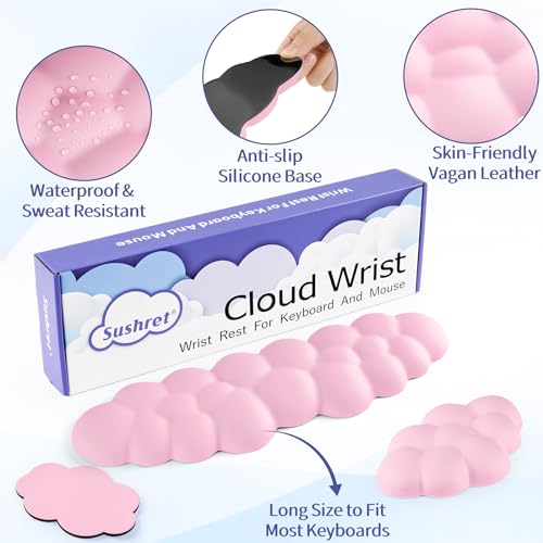 Sushret Cloud Wrist Rest Keyboard, Cloud Keyboard Wrist Pad Set with PU Leather Memory Foam, Cute Arm Rest for Palm Support, PC/Gaming Desk Accessories/Office Setup/Computer Hand Cushion - Pink - Image 5