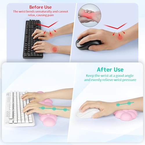 Sushret Cloud Wrist Rest Keyboard, Cloud Keyboard Wrist Pad Set with PU Leather Memory Foam, Cute Arm Rest for Palm Support, PC/Gaming Desk Accessories/Office Setup/Computer Hand Cushion - Pink - Image 3