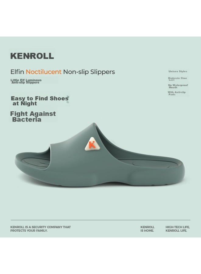 Kenroll Uni Bathroom Home Outdoor Anti-slip Slippers Night Light Home Cool Slippers Wide Leaf Green 37-38 - Image 1