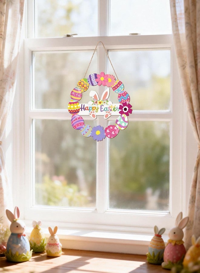 bomis Wooden Easter Wreath for Front Door - Handmade Hollow Bunny Sign with Flowers and Eggs, Spring Wall Hanging Decor for Indoor Outdoor Home, Farmhouse Party Supplies & Easter Gifts - Image 3