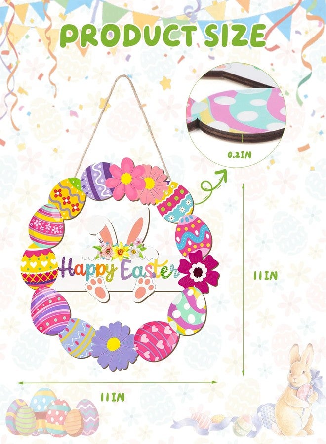 bomis Wooden Easter Wreath for Front Door - Handmade Hollow Bunny Sign with Flowers and Eggs, Spring Wall Hanging Decor for Indoor Outdoor Home, Farmhouse Party Supplies & Easter Gifts - Image 2