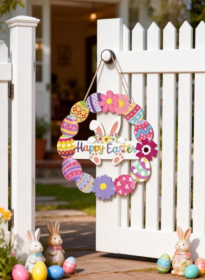 bomis Wooden Easter Wreath for Front Door - Handmade Hollow Bunny Sign with Flowers and Eggs, Spring Wall Hanging Decor for Indoor Outdoor Home, Farmhouse Party Supplies & Easter Gifts - Image 5