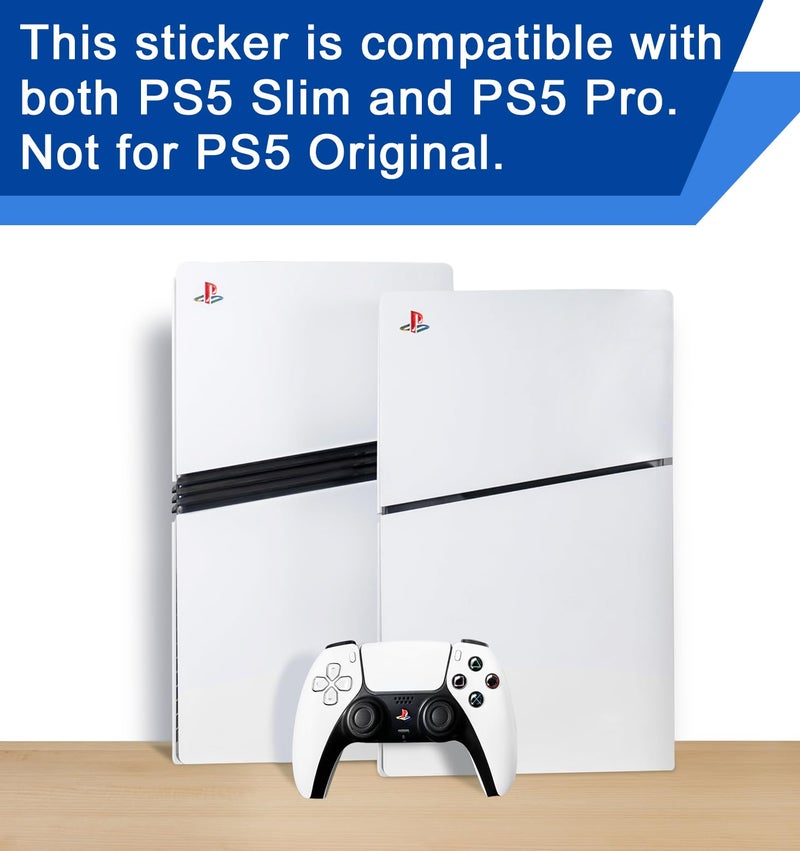 KUSTOMAZING Logo Underlay Sticker for PS5 Slim for PS5 Pro Console, 2 Packs & PS Logo Vinyl Decal Sticker for DualSense Controller (Classic Retro-Look Color) 1 Pack - Image 4