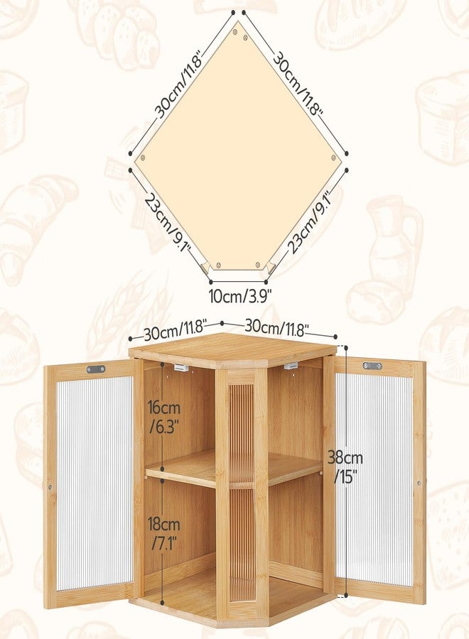 HOOBRO Bamboo Bread Box, Kitchen Countertop Corner Bread Box, Large Capacity 2-Tier Bread Box, Bread Storage Container with Dual Rippled Acrylic Doors, for Kitchen Food Storage, Natural YL12MB01 - Image 3