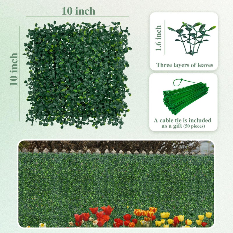ODTORY Artificial Greenery Grass Wall Panel, 10x10 Inch 6-Pack (4.2 sqft), UV-Anti Fake Ivy Fence Privacy Screen Green Boxwood Covering for Indoor and Outdoor Home Wall Decor - Image 2