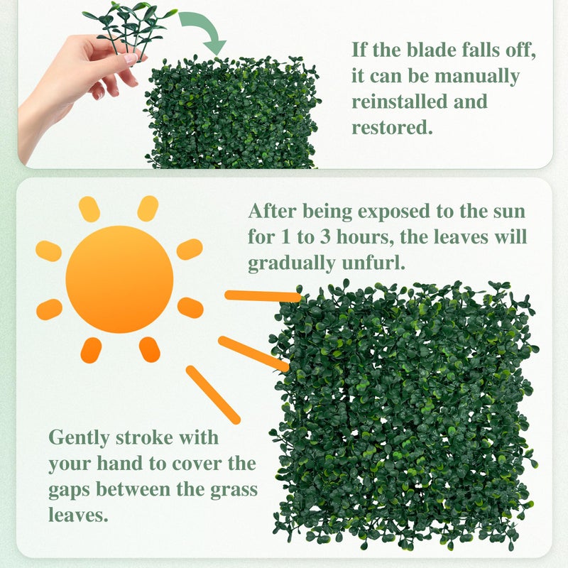 ODTORY Artificial Greenery Grass Wall Panel, 10x10 Inch 6-Pack (4.2 sqft), UV-Anti Fake Ivy Fence Privacy Screen Green Boxwood Covering for Indoor and Outdoor Home Wall Decor - Image 3
