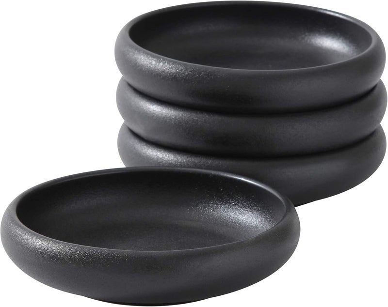 Uaral Japanese Salad PlateBlack Plates and Bowls SetStoneware Black Plate SetAppetizer Plates Set of 455 inch14 ozTexture Matte - Image 1