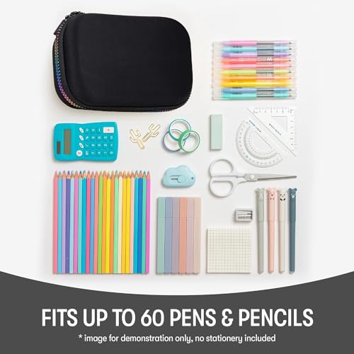 ZIPIT Black & Rainbow Pencil Box for Girls, Cute Pencil Case for School, Large Capacity Stationery Organizer Box - Image 4