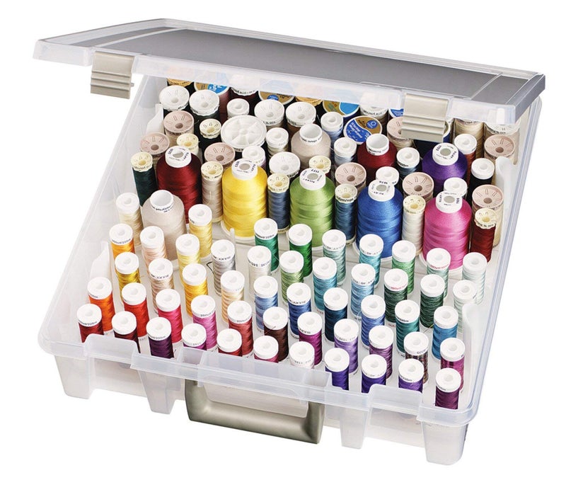 ArtBin Super Satchel Thread Box Versatile Thread Storage for Sewing Embroidery and Quilting 108 Pegs Portable Design Compatible with ArtBin Accessories Made in USA Transparent and Compact