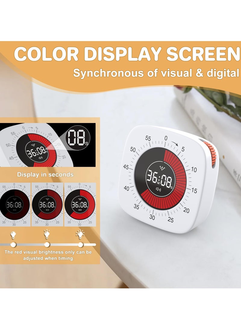 Rechargeable Visual Timer for Kids and Adults, 60-Minute Silent Countdown Timer with 4 Alarm Modes for Classroom, Cooking, and ADHD Support - Image 2