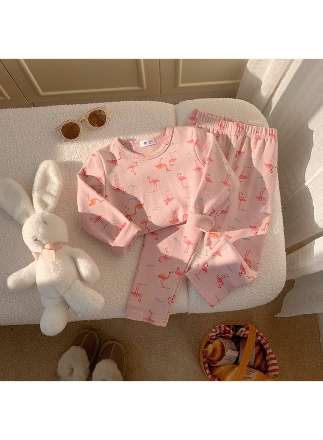 Children's Wool Pull-up Home Clothes Autumn And Winter Style Boys And Girls Baby Cartoon Cute Pajamas Two-piece Set