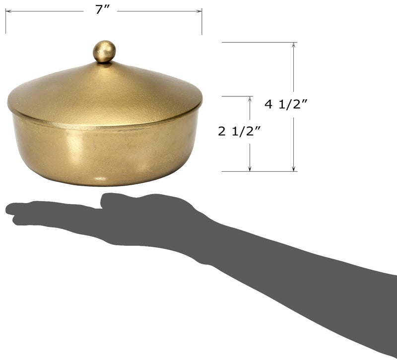 Red Co. 7â€ Dia Round Antique Decorative Textured Metal Bowl with Dome Knob Lid, Gold - Image 2