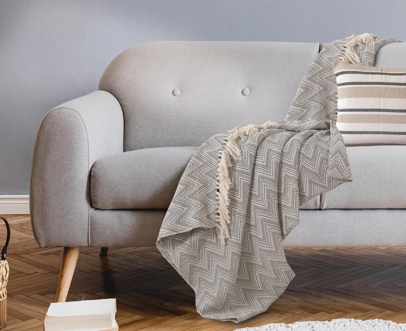 SASHAA WORLD Zig-Zag Patterned|Grey Ivory Woven Throw | Ideal for Living Room, Sofa, Bed, and Chair | 130X180 Cm - Image 5