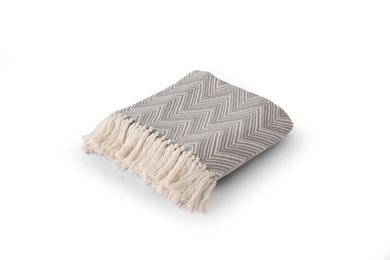 SASHAA WORLD Zig-Zag Patterned|Grey Ivory Woven Throw | Ideal for Living Room, Sofa, Bed, and Chair | 130X180 Cm - Image 2