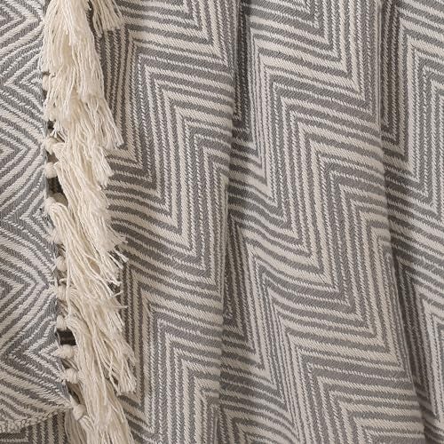 SASHAA WORLD Zig-Zag Patterned|Grey Ivory Woven Throw | Ideal for Living Room, Sofa, Bed, and Chair | 130X180 Cm - Image 3