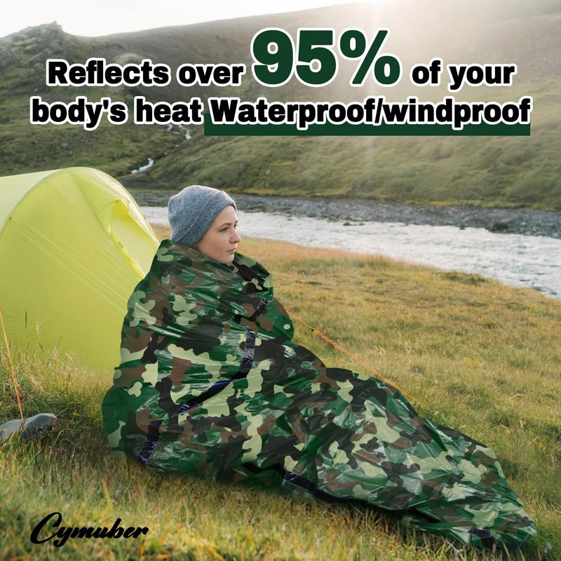 Cymuber Emergency Sleeping Bag Survival Bag, Cymuber Portable Waterproof Thermal Bivy Sacks Tac Bivvy Bags,Camping Mylar Sleeping Bag Survival Gear Emergency Blankets Survival Shelter - Image 3