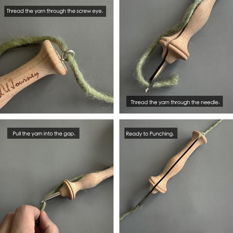Wool Queen Hand U Journey 10# Regular Size Beech Wood Handle Punch Needle Rug Hooking Tool with Oxford Open-Side Design - Image 3