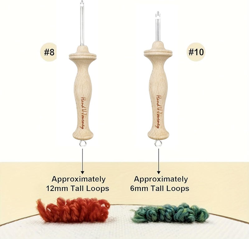 Wool Queen Hand U Journey 10# Regular Size Beech Wood Handle Punch Needle Rug Hooking Tool with Oxford Open-Side Design - Image 2