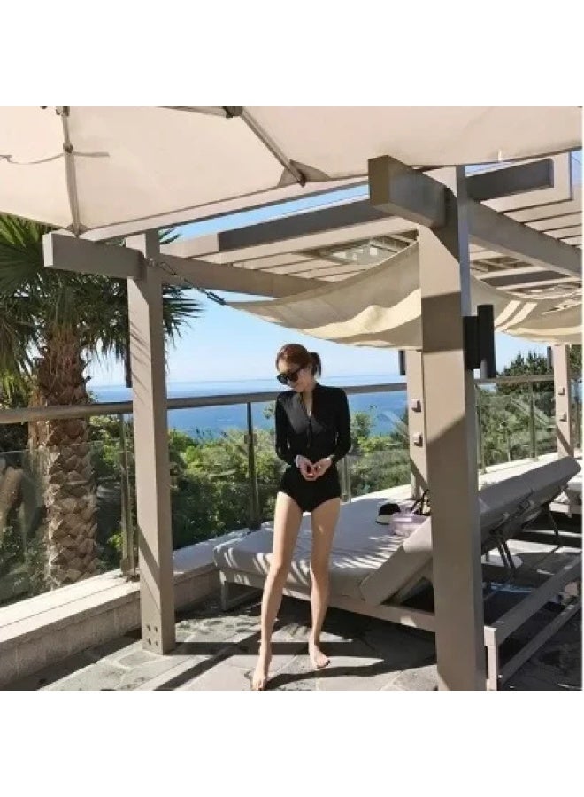 Diving Suit Swimsuit Women's One-piece Swimsuit 2023 Professional Belly Covering Long Sleeve Conservative Hot Spring Plus Size Swimsuit-Color:Black- - Image 4