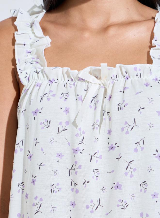 Styli Multi-Color Floral Print Ruffle Straps Maxi Nightdress - Image 4