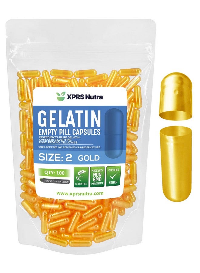 XPRS Nutra Size 2 Empty Capsules 100 Count Empty Gelatin Capsules Empty Pill Capsules Diy Capsule Filling Pure Bovine Pill Capsules Empty Gel Caps (Gold) - Image 2