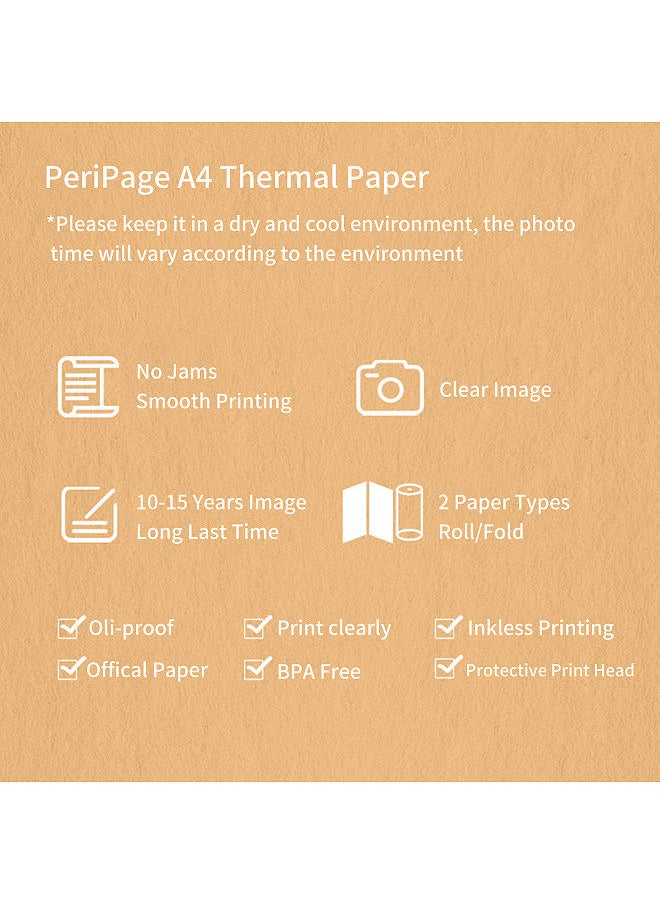 PeriPage - Fold Thermal Paper Compatible with A40 Thermal Printer 10-15 Image Long-lasting Perfect for Photo Picture Receipt Memo PDF File Webpage Printing Instant Photo Printer 210x297mm/100 Sheets - Image 1