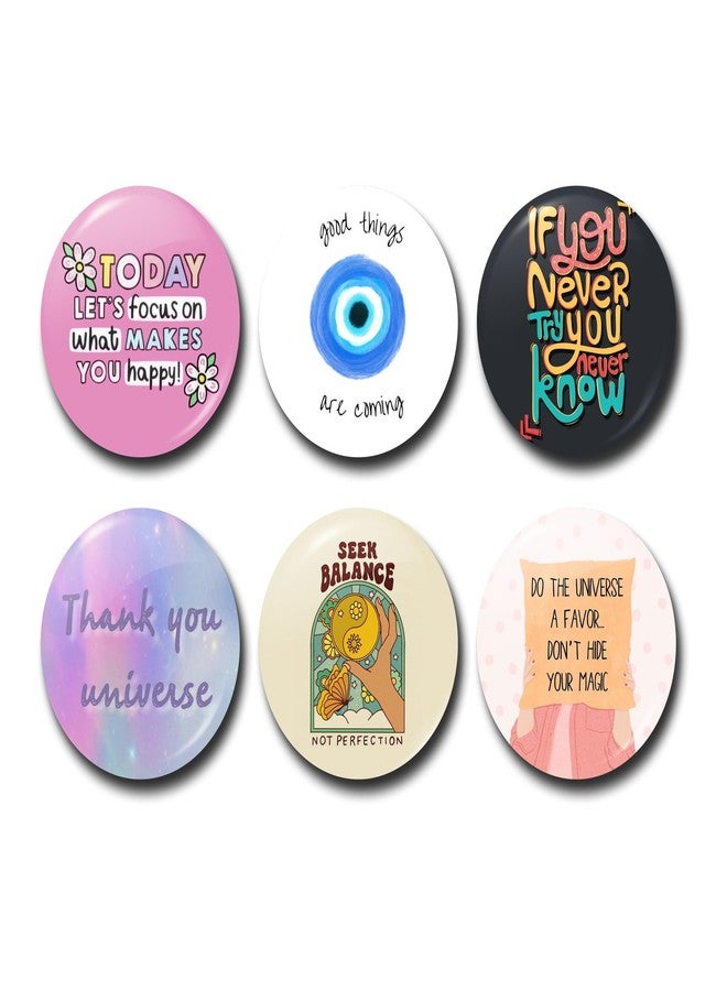WUBUPRINT Button Badges with Fridge Magnet | Motivational Round Plastic Button Badges Combo 17 | Pin Badges with Strong Magnet | Perfect for Backpacks, Gifts, Jackets & More (Multicolour) Pack of 6 - Image 1