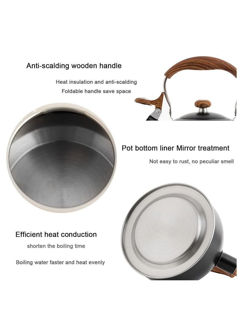 Arabest Tea Pot, Whistling Tea Kettle with Heat Resistant Handle, Stove-top Kettle for Coffee and Tea(Black)  - Image 3