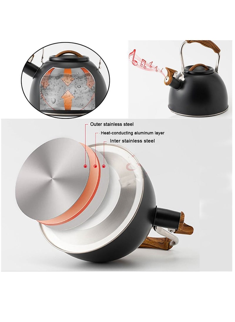Arabest Tea Pot, Whistling Tea Kettle with Heat Resistant Handle, Stove-top Kettle for Coffee and Tea(Black)  - Image 4