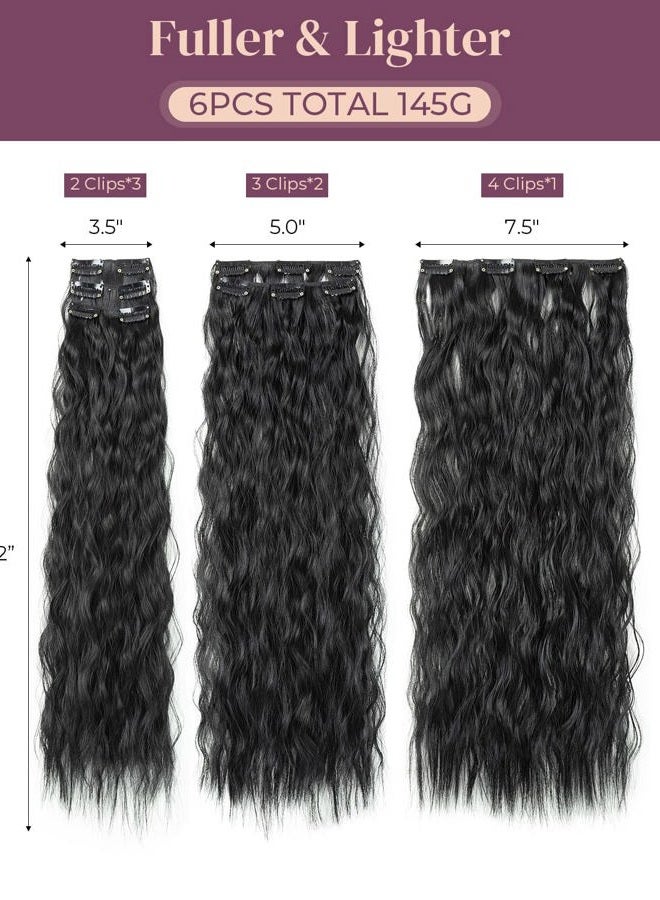 LONAI Clip In Hair Extensions,LONAI 6PCS 24" Black Hair Extensions Long Mermaid Waves Wavy Synthetic Clip On Hairpiece For Women（Black） - Image 2