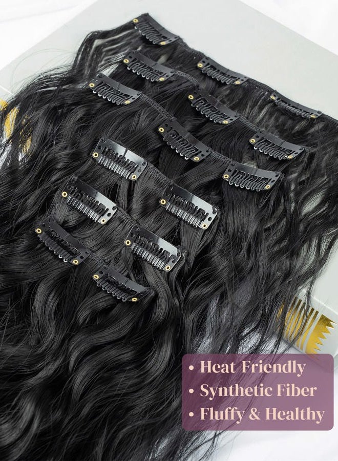 LONAI Clip In Hair Extensions,LONAI 6PCS 24" Black Hair Extensions Long Mermaid Waves Wavy Synthetic Clip On Hairpiece For Women（Black） - Image 3