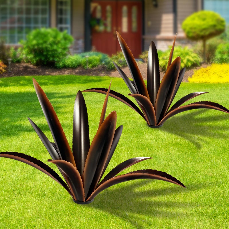 TOMBABY Enlarge Thickened Wind Resistant Metal Agave Garden Art Country Garden Sculpture Statue Outdoor Decoration Agave Metal Plant Courtyard Lawn Ornament Gift (1, 12 Leaves Black) - Image 1