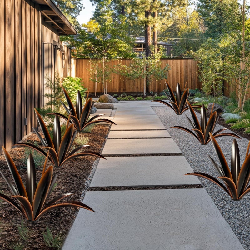 TOMBABY Enlarge Thickened Wind Resistant Metal Agave Garden Art Country Garden Sculpture Statue Outdoor Decoration Agave Metal Plant Courtyard Lawn Ornament Gift (1, 12 Leaves Black) - Image 4