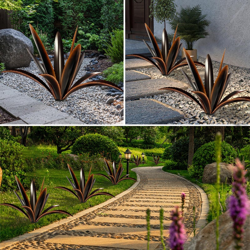 TOMBABY Enlarge Thickened Wind Resistant Metal Agave Garden Art Country Garden Sculpture Statue Outdoor Decoration Agave Metal Plant Courtyard Lawn Ornament Gift (1, 12 Leaves Black) - Image 3