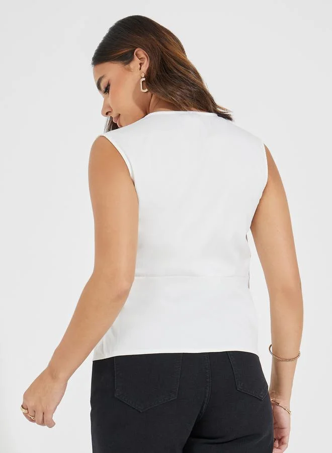 Styli Sleeveless Wrap Top with Buckle Detail