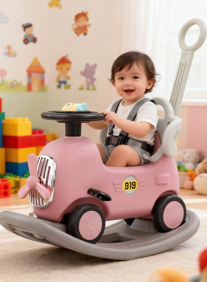 Multifunctional Baby Rocking Horse, Ride on Toy, 3 In 1 Interactive Rocking Horse With Push Rod, Fun Baby Rocking Chair With Rocking And Sliding Way, Detachable Riding Rocking Animal, Easy To Rock And Assemble,Pink - Image 1