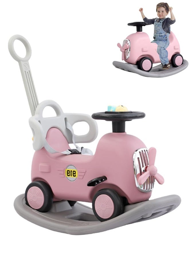 حصان هزاز للأطفال متعدد الوظائف، لعبة ركوب، 3 في 1 حصان هزاز تفاعلي مع قضيب دفع، كرسي هزاز ممتع للأطفال مع طريقة هزاز وانزلاق، حيوان هزاز قابل للفصل، سهل التركيب والتجميع، وردي - Image 1