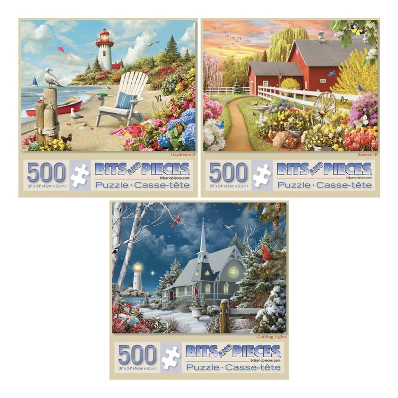 Bits and Pieces - Jigsaw Puzzles for Adults - Value Set of Three - Awaken  Guiding Lights  and Daydream Jigsaws by Artist Alan Giana - 500 Piece Jigsaw Puzzles - 18"" X 24""