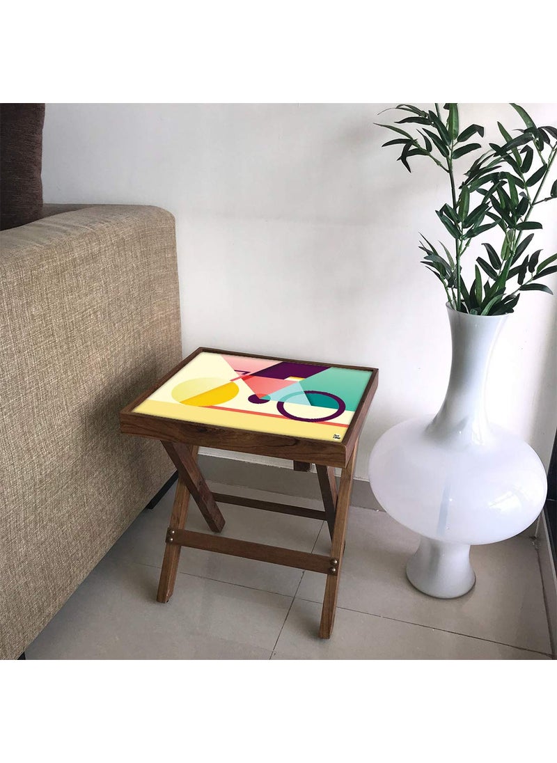 Nutcase Nutcase Designer Teak Wood Side Table Folding Wooden Bedside Coffee Outdoor Picnic Table Cycle Art  - Image 1
