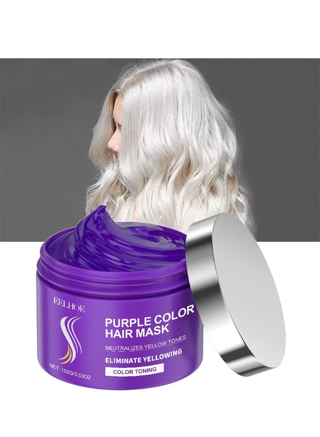 EELHOE Purple Color Hair Mask, with Keratin, Deep Conditioner and Toner for Blonde, Brassy Hair, Remove Yellow Tones & Condition Dry, Damaged Hair, Repair & Nourishment Treatment For Bleached Treatment, 100g - Image 1