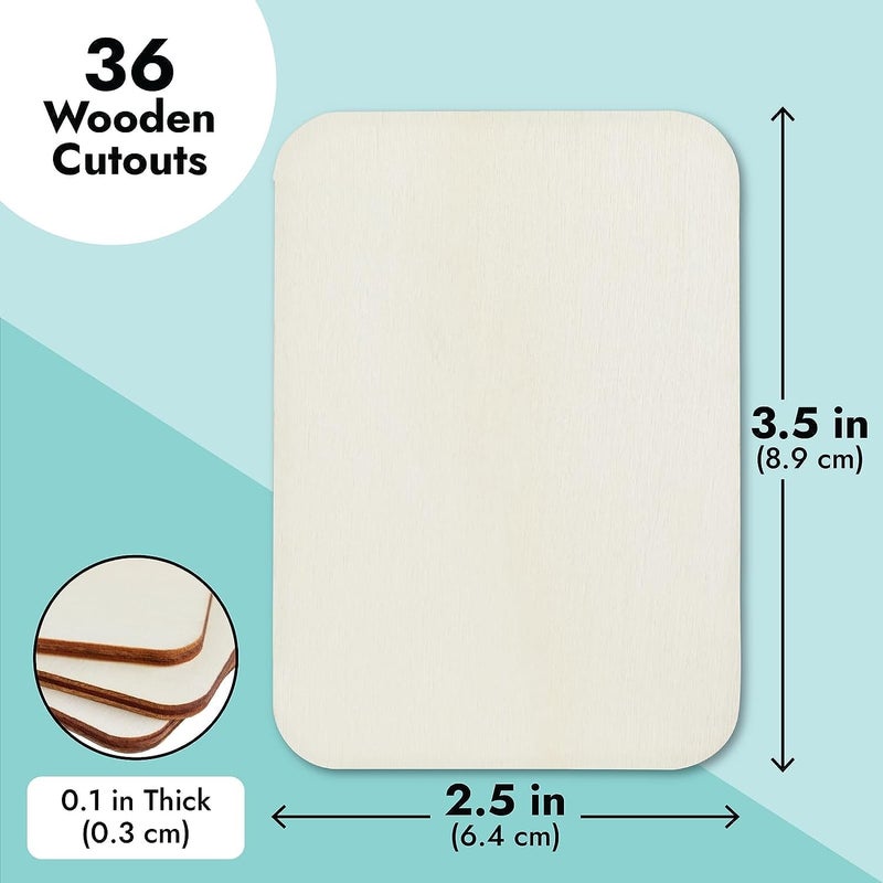 CLITHS 36 Pack Unfinished Wood Rectangles for Crafts, 2.5 x 3.5 Wooden Cutouts with Rounded Corners for Business Cards, DIY Projects, Gift Tags - Image 3