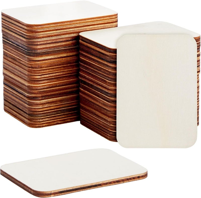 CLITHS 36 Pack Unfinished Wood Rectangles for Crafts, 2.5 x 3.5 Wooden Cutouts with Rounded Corners for Business Cards, DIY Projects, Gift Tags - Image 1