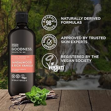 Baylis & Harding جيل استحمام طبيعي من بايليس هاردينغ غودنس للرجال برائحة خشب الصندل والفانيليا 500 مل عبوة من 3 صديقة للنباتيين - Image 4