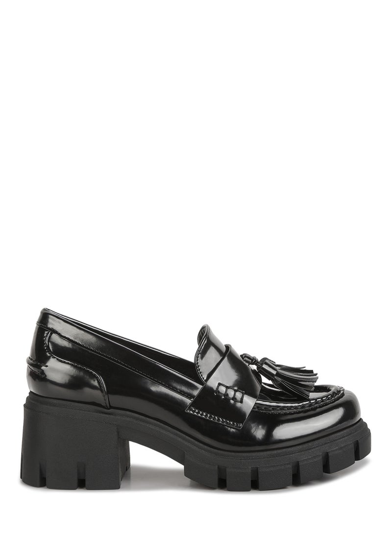 London Rag Black Tassels Detail Chunky Loafers  - Image 1