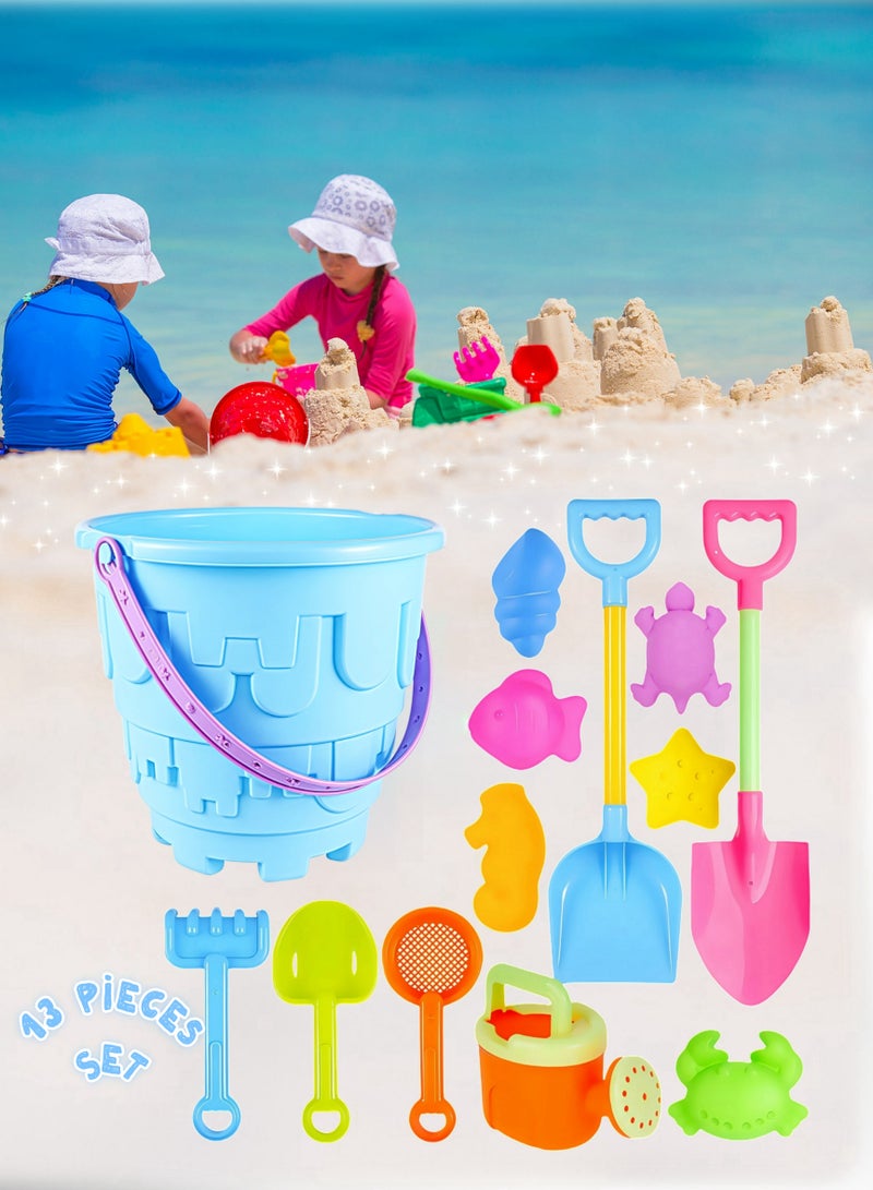 13 Pieces Children's Beach Sand Toys Set with Mesh Bag,Large Sand Shovel,  Beach Castle Bucket,Sand Digging Tools, Colorful, Durable, for Family Beach Vacations, Playing in the Sand in the Park,Kid's Bathing and Splashing, Summer Outdoor Activities,for Toddlers Kids Boys Girls Baby(Blue) - Image 1
